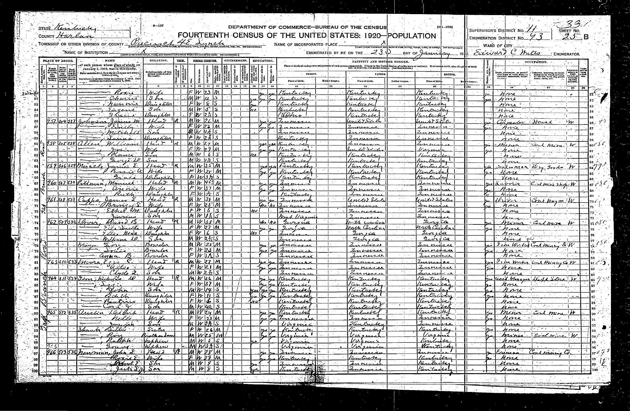 1920 Census Sheet