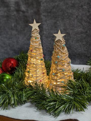  Each month we will explore different types of textiles as we create a homespun craft! This month join us as we create a homespun Christmas tree out of twine! 