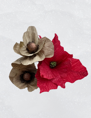 Crepe Paper Poinsettia and Gold Anemone 