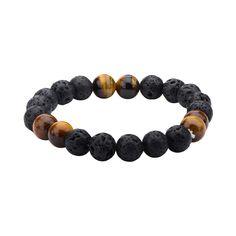 black and brown bracelet made with lava beads.