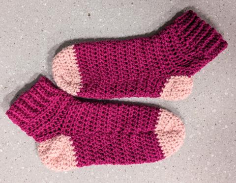 crocheted light pink & dark pink socks