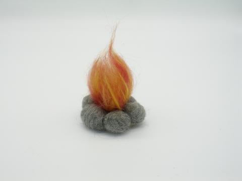 needle felted campfire with grey stones