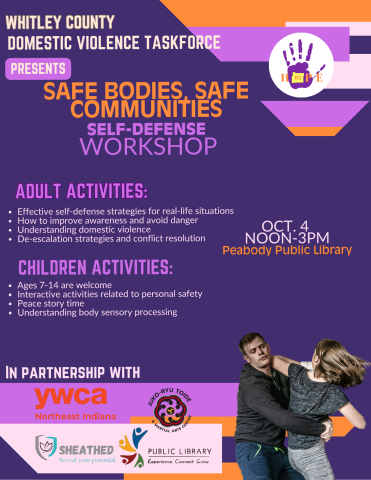 purple flyer with information about self defense workshop