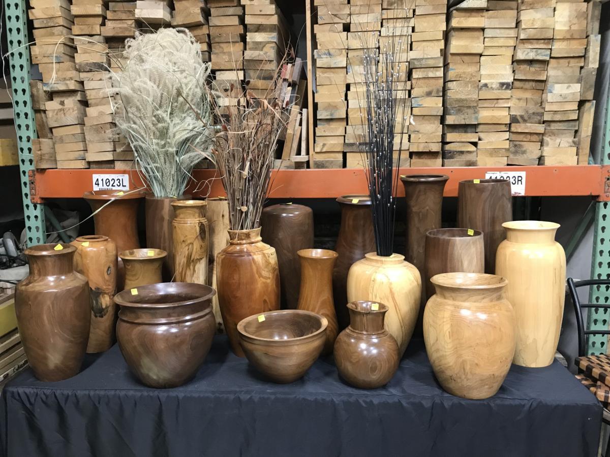 a selection of turned wood vases