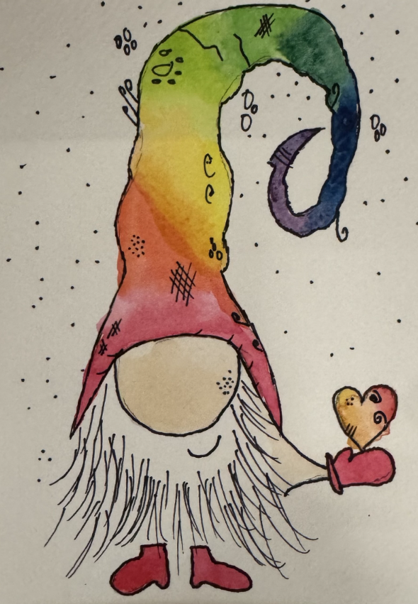 Gnome holding a heart.