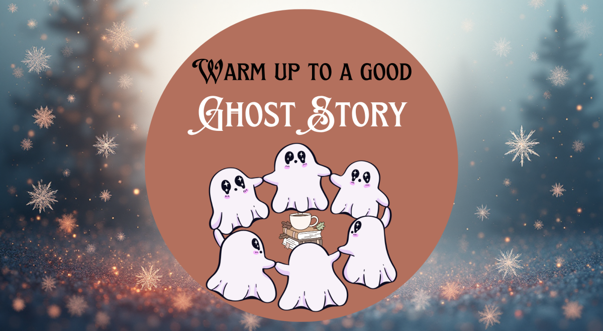Warm up to a Good Ghost Story with cartoon ghosts in a circle