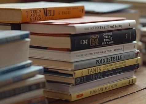 Stacks of books on a table