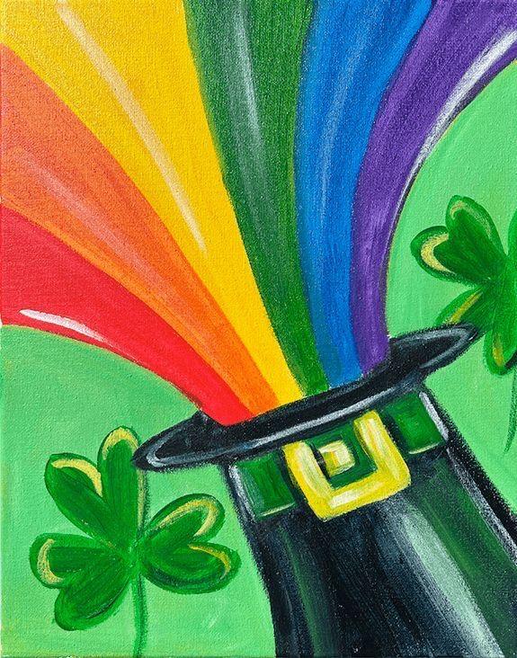 leprechaun hat with rainbow and green shamrock